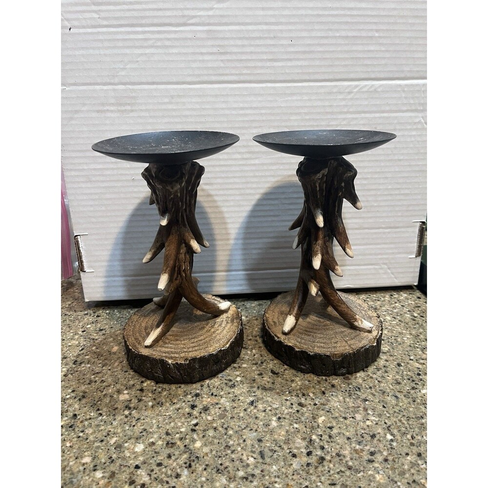 Set Of 2 Antler Candle Holders